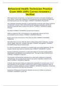 Behavioral Health Technician Practice Exam With 100&percnt; Correct Answers &vert; Verified