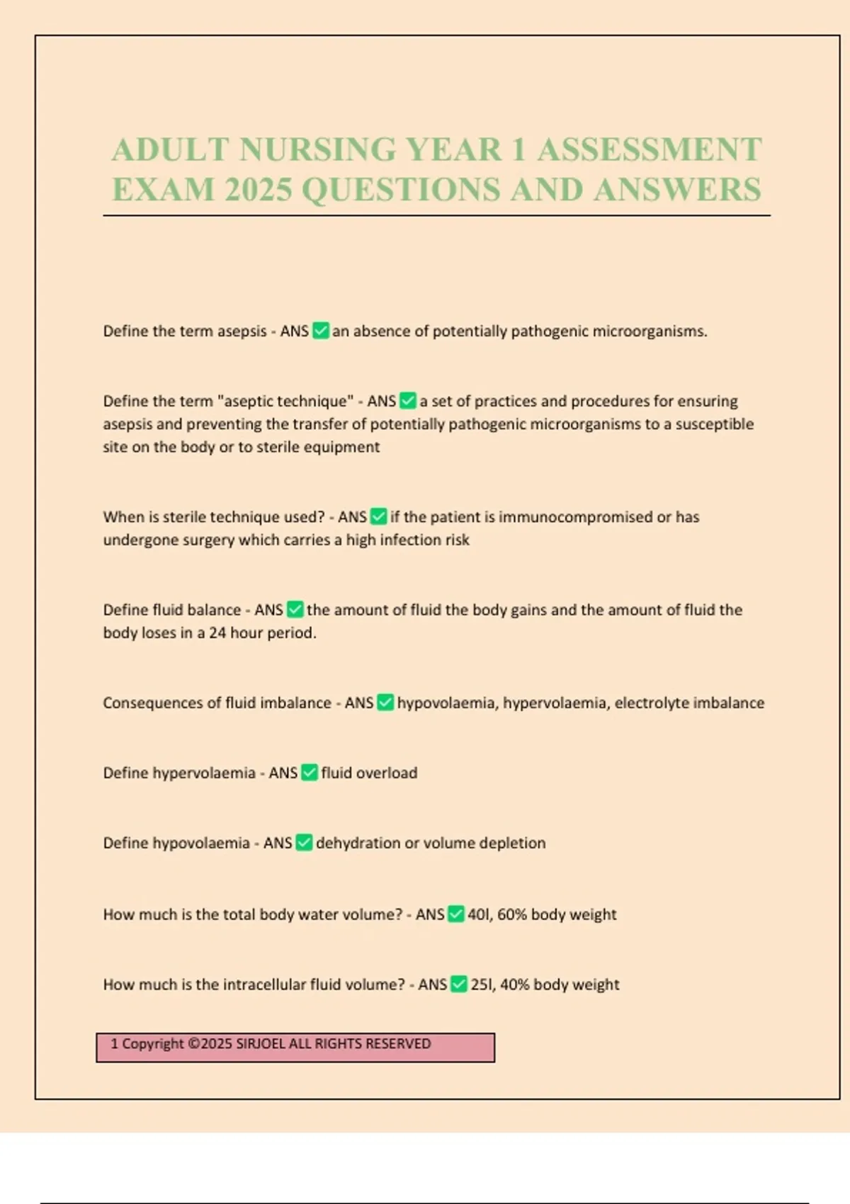 ADULT NURSING YEAR 1 ASSESSMENT EXAM 2025 QUESTIONS AND ANSWERS - ADULT ...