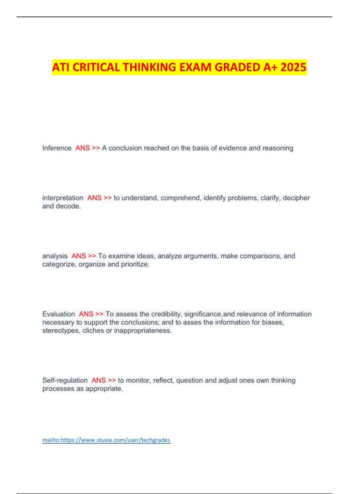 ATI CRITICAL THINKING EXAM GRADED A+ 2025 - ATI CRITICAL THINKING ...