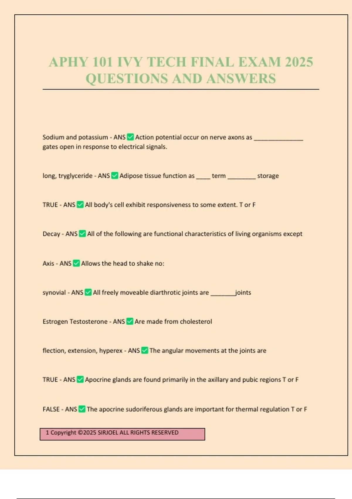 APHY 101 IVY TECH FINAL EXAM 2025 QUESTIONS AND ANSWERS - APHY 101 ...