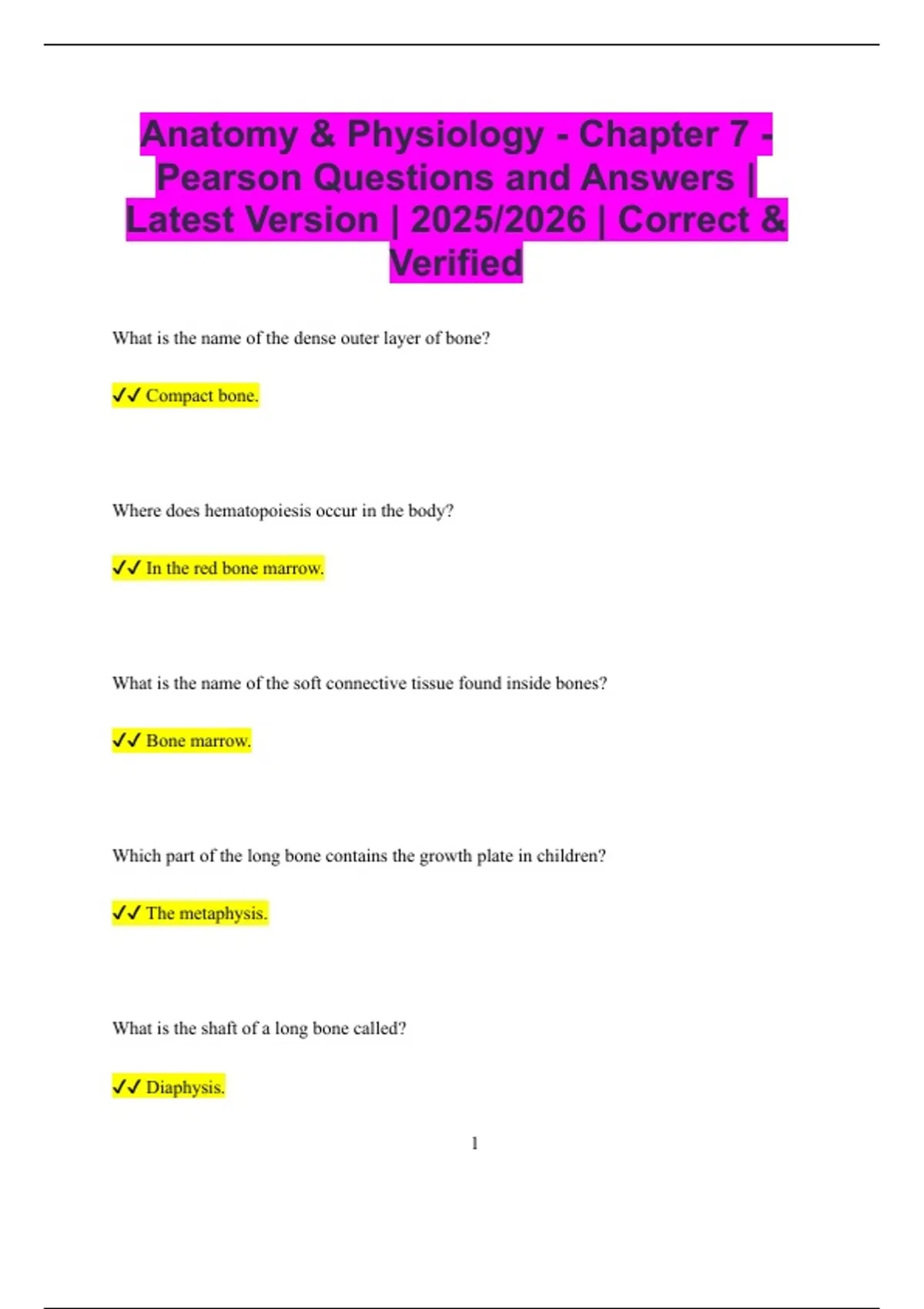 Anatomy & Physiology - Chapter 7 - Pearson Questions and Answers ...