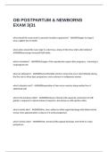 OB POSTPARTUM & NEWBORNS EXAM 3 QUESTIONS WITH COMPLETED AND VERIFIED SOLUTIONS