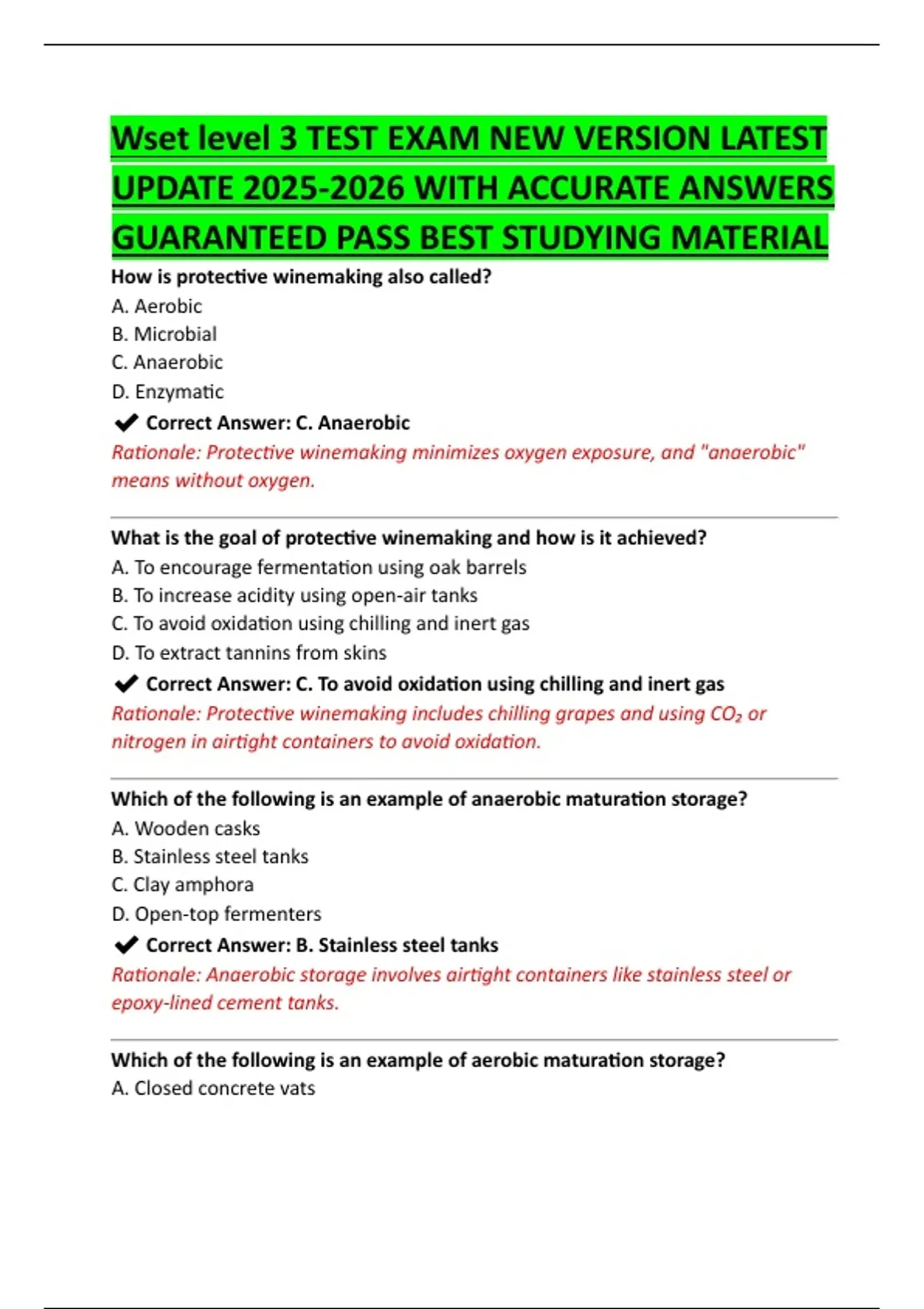 Wset level 3 TEST EXAM NEW VERSION LATEST UPDATE WITH ACCURATE ANSWERS ...