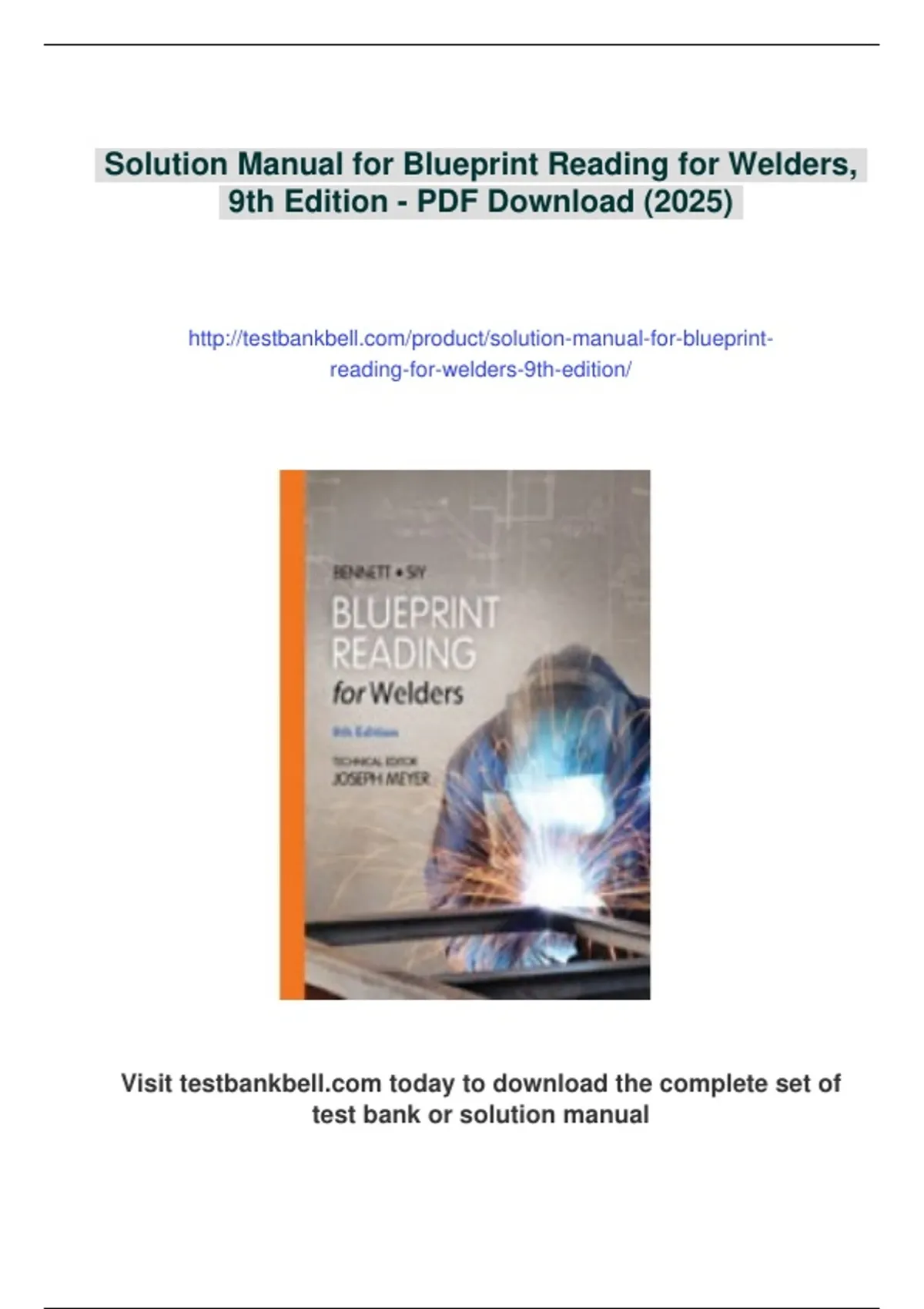 Summary Solution Manual for Blueprint Reading for Welders, 9th Edition ...