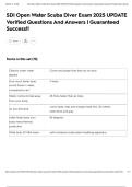 SDI Open Water Scuba Diver Exam 2025 UPDATE Verified Questions And Answers &vert; Guaranteed Success&excl;&excl;