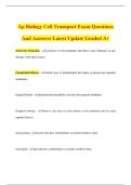 Ap Biology Cell Transport Exam Questions And Answers Latest Update Graded A&plus;