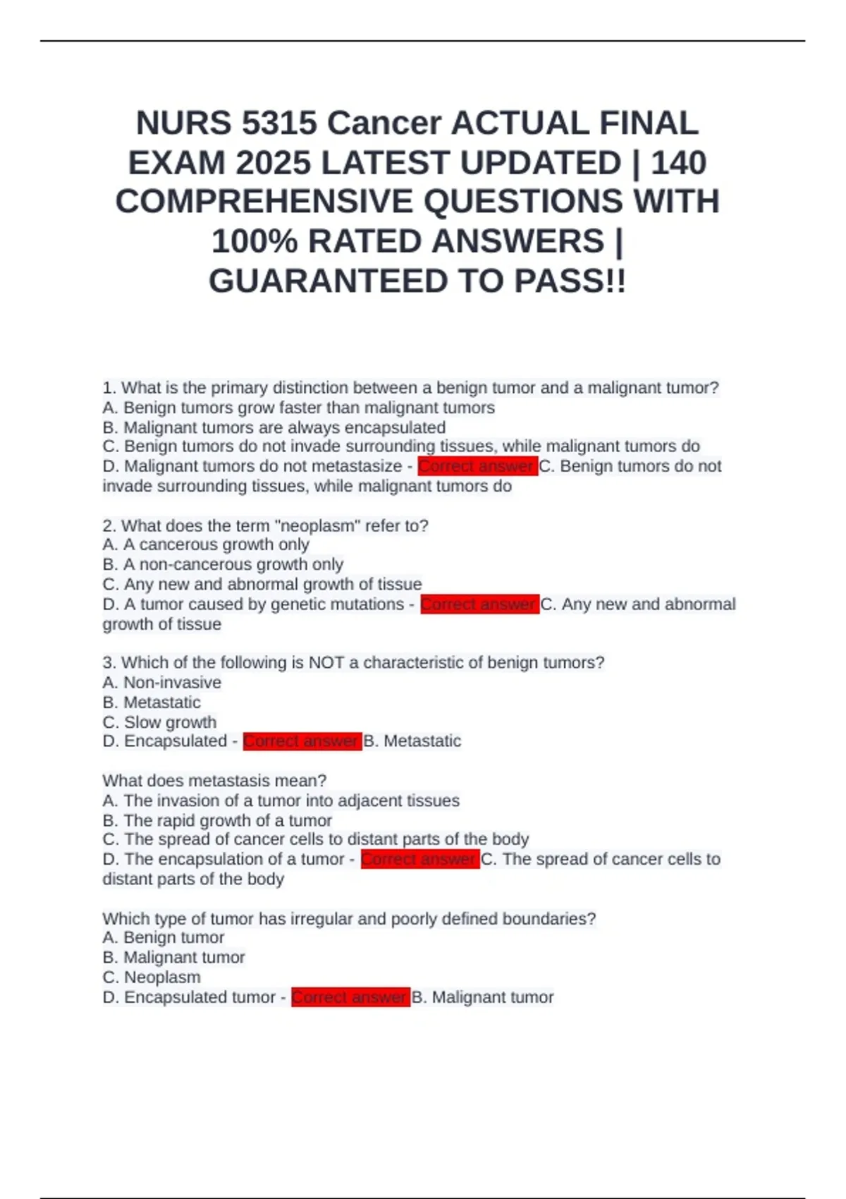NURS 5315 Cancer Final Exam 2025 – 140 Updated Questions and Verified ...