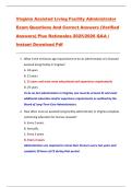 Virginia Assisted Living Facility Administrator  Exam Questions And Correct Answers &lpar;Verified  Answers&rpar; Plus Rationales 2025&sol;2026 Q&A &vert;  Instant Download Pdf