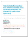 California Certified Hydrogeologist  Exam Practice Questions And Correct  Answers &lpar;Verified Answers&rpar; Plus  Rationales 2025 Q&A &vert; Instant  Download Pdf 