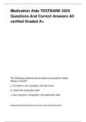 Medication Aide Test Bank &lpar;2025 Edition&rpar; &vert; Verified Questions & Correct Answers &vert; Graded A&plus; &vert; Full CMA Exam Coverage