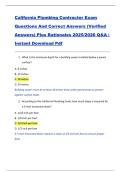 California Plumbing Contractor Exam  Questions And Correct Answers &lpar;Verified  Answers&rpar; Plus Rationales 2025&sol;2026 Q&A &vert;  Instant Download Pdf