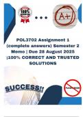 POL3702 Assignment 1 &lpar;complete answers&rpar; Semester 2 Memo &vert; Due 28 August 2025&semi; 100&percnt; CORRECT AND TRUSTED SOLUTIONS