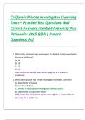 California Private Investigator Licensing  Exam &ndash; Practice Test Questions And  Correct Answers &lpar;Verified Answers&rpar; Plus  Rationales 2025 Q&A &vert; Instant  Download Pdf 