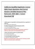 California Qualified Applicator License  &lpar;QAL&rpar; Exam Questions And Correct  Answers &lpar;Verified Answers&rpar; Plus  Rationales 2025 Q&A &vert; Instant  Download Pdf 