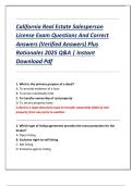 California Real Estate Salesperson  License Exam Questions And Correct  Answers &lpar;Verified Answers&rpar; Plus  Rationales 2025 Q&A &vert; Instant  Download Pdf