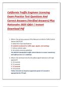 California Traffic Engineer Licensing  Exam Practice Test Questions And  Correct Answers &lpar;Verified Answers&rpar; Plus  Rationales 2025 Q&A &vert; Instant  Download Pdf