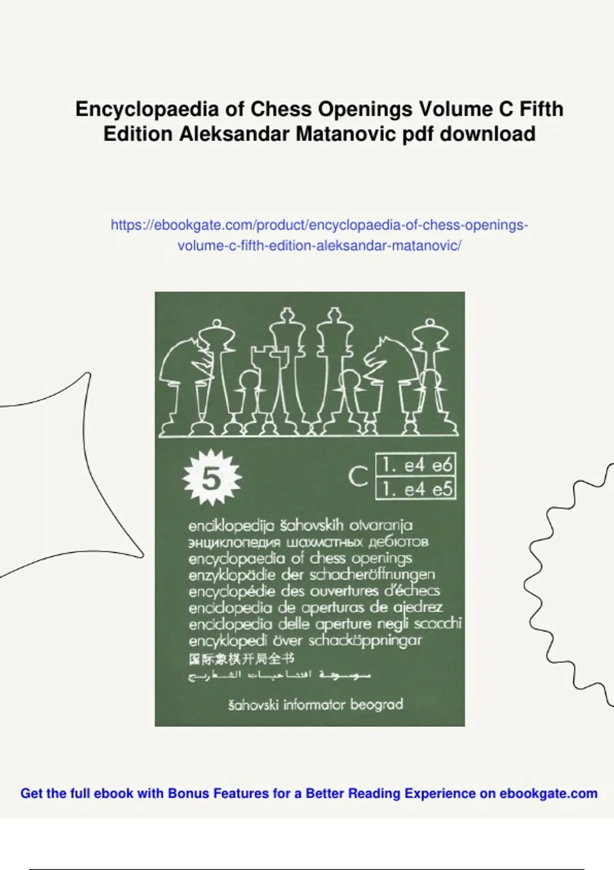 Summary Encyclopaedia of Chess Openings Volume C Fifth Edition ...