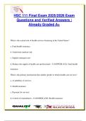 HSC 111 Final Exam 2025&sol;2026 &ndash; 150&plus; Correct Q&A &vert; Medical Terminology&comma; Body Systems&comma; Diagnostic Tools&comma; Patient Care & Abbreviations