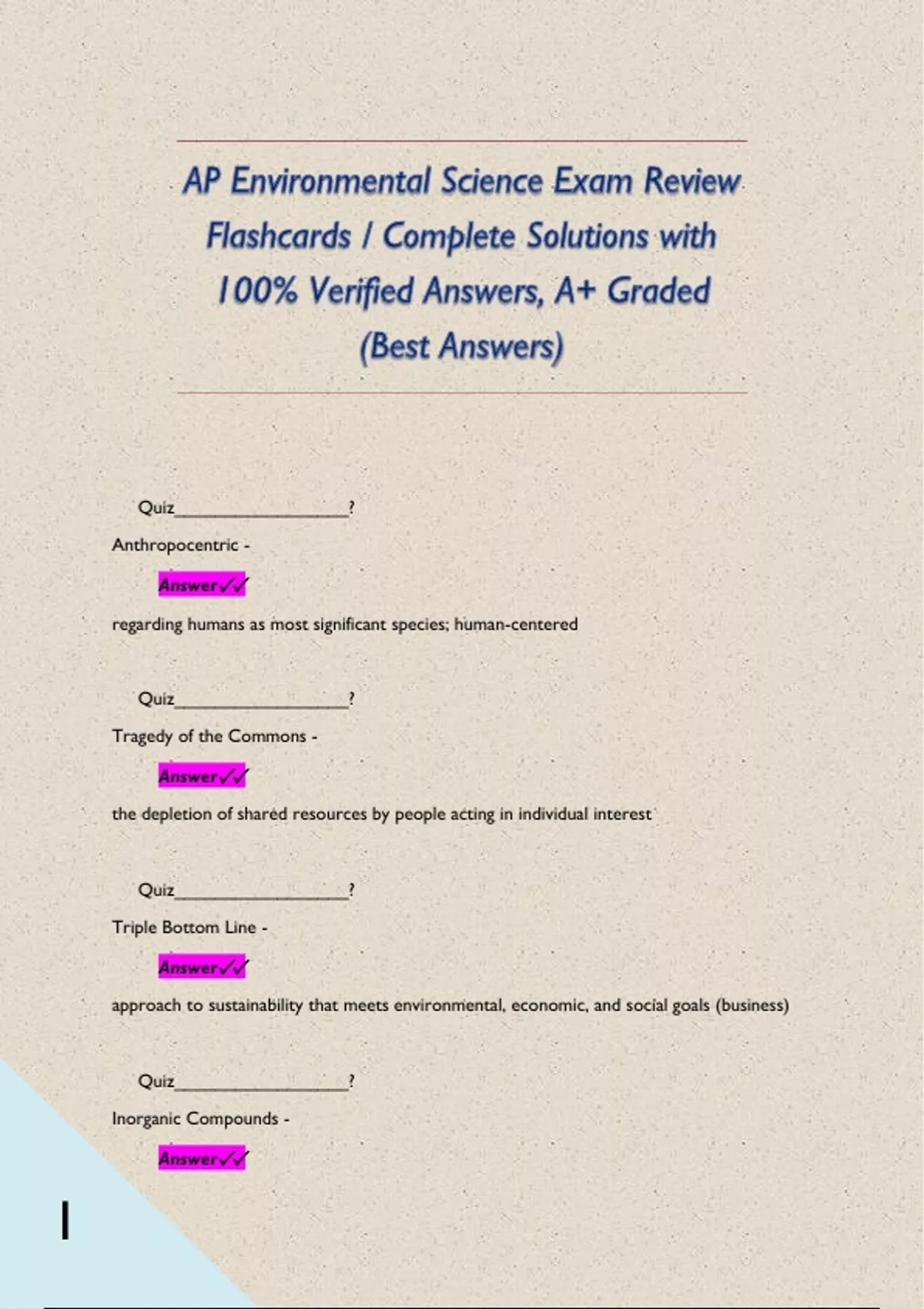 AP Environmental Science Exam Review Flashcards / Complete Solutions ...