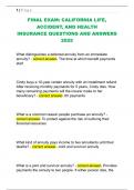 FINAL EXAM&colon; CALIFORNIA LIFE&comma;  ACCIDENT&comma; AND HEALTH  INSURANCE QUESTIONS AND ANSWERS  2025