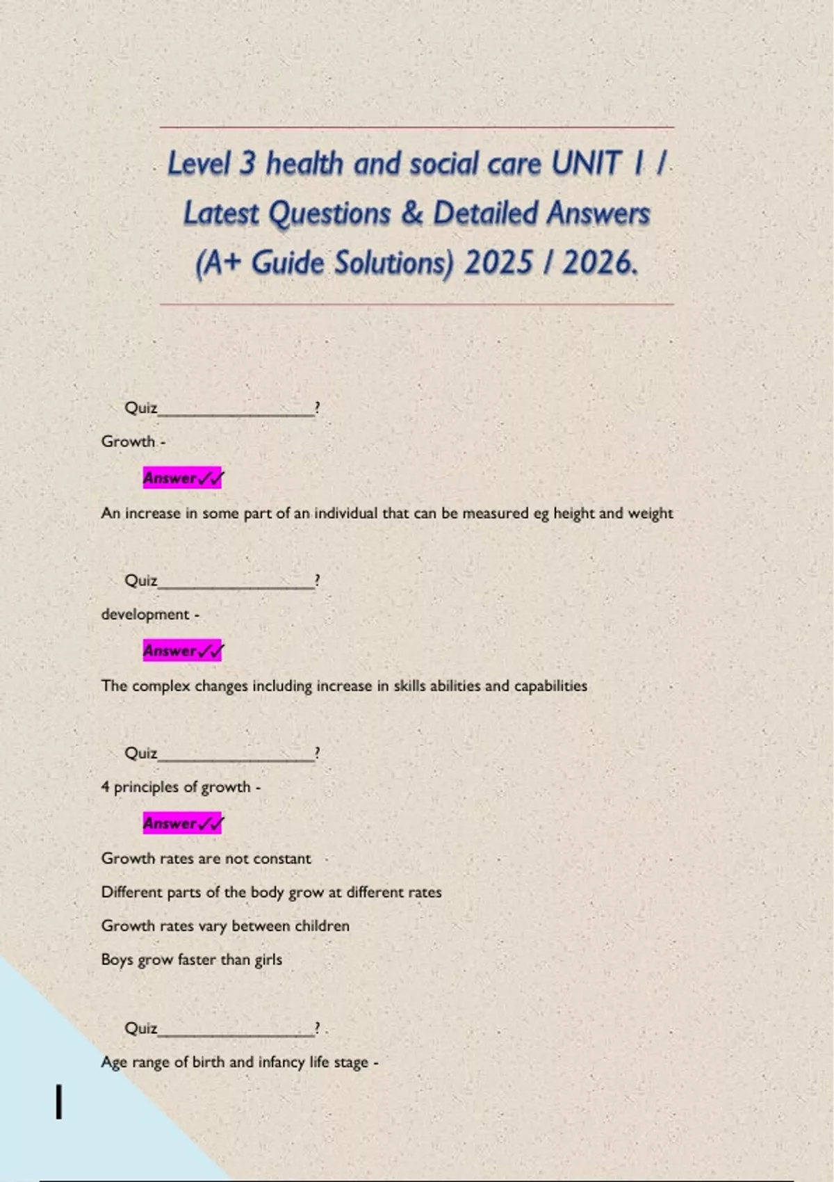 Level 3 health and social care UNIT 1 / Latest Questions & Detailed ...