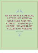 NR 599 FINAL EXAM BANK LATEST 2025 WITH 340 QUESTIONS AND 100&percnt; CORRECT ANSWERS&sol;&lbrack;A&plus; GRADE&rsqb; CHAMBERLAIN COLLEGE OF NURSING