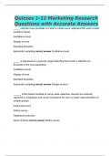 Quizzes 1-12 Marketing Research Questions with Accurate Answers