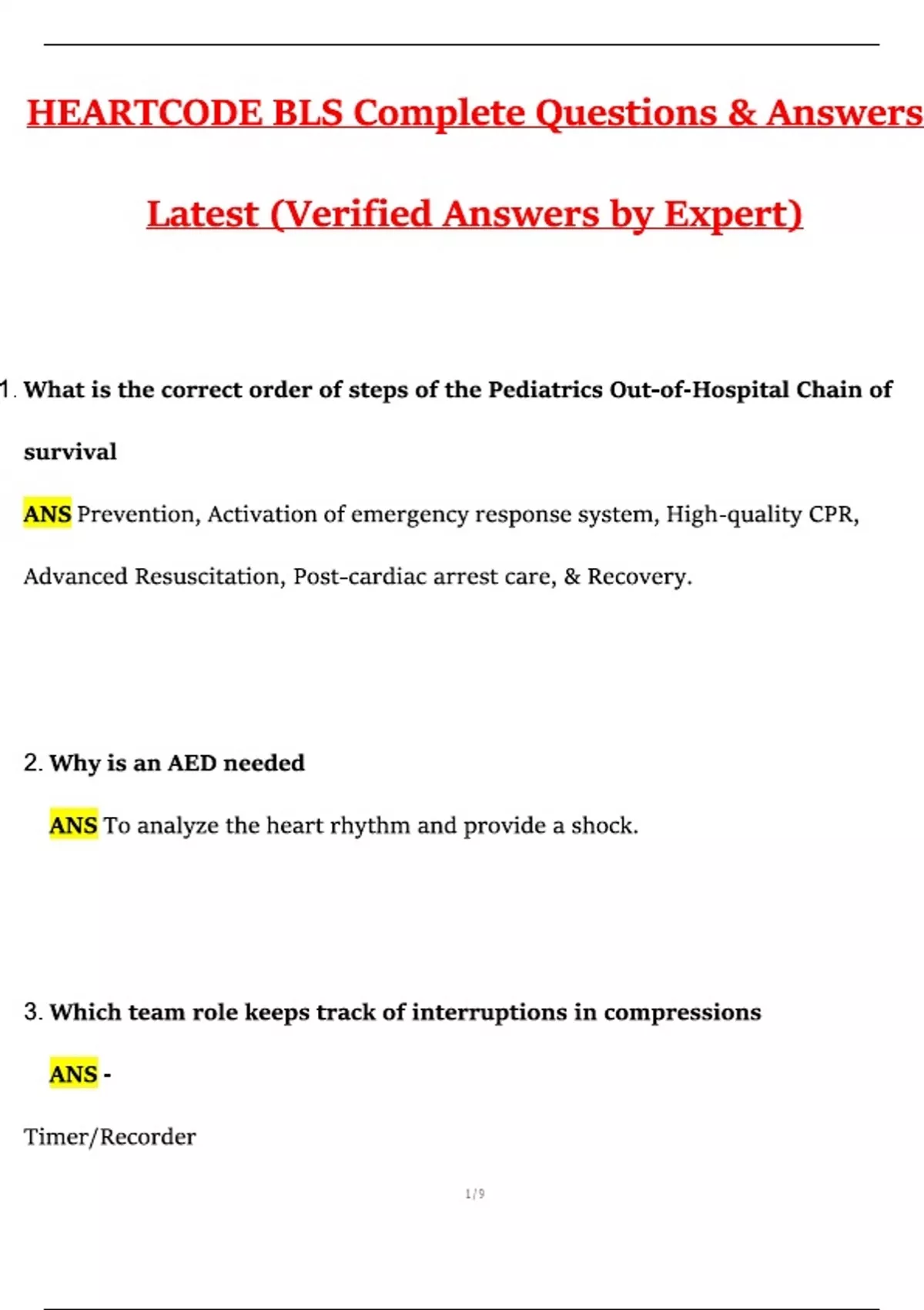 2025 HEARTCODE BLS – Complete Questions and Verified Answers | Latest ...