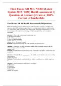 Final Exam&colon; NR 302 &sol; NR302 &lpar;Latest Update 2025 &sol; 2026&rpar; Health Assessment I &vert; Questions & Answers &vert; Grade A &vert; 100&percnt; Correct - Chamberlain
