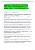 ACBS313 POPULATION GENETICS AND EVOLUTIONARY PRINCIPLES EXAM QUESTIONS WITH ANSWERS  
