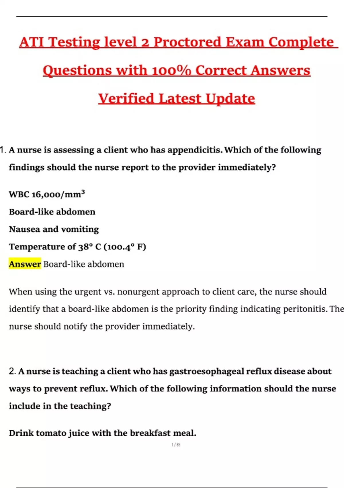 ATI Testing Level 2 Proctored Exam – Complete 2025 / 2026 Questions ...