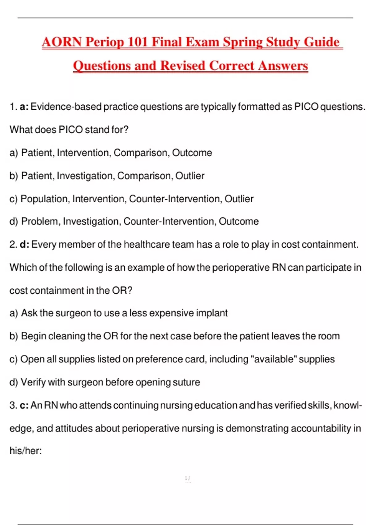 Periop 101 Final Exam Questions And Answers Latest Update 2025/2026 All ...
