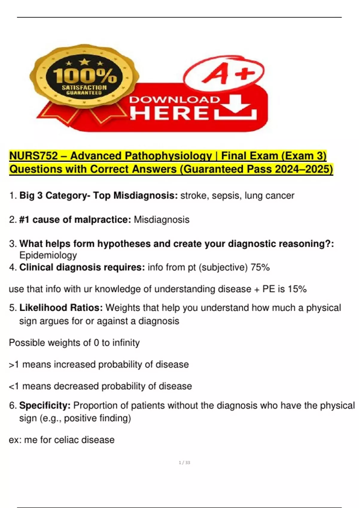 NURS752 - Advanced Pathophysiology | Final Exam (Exam 3) Questions with ...