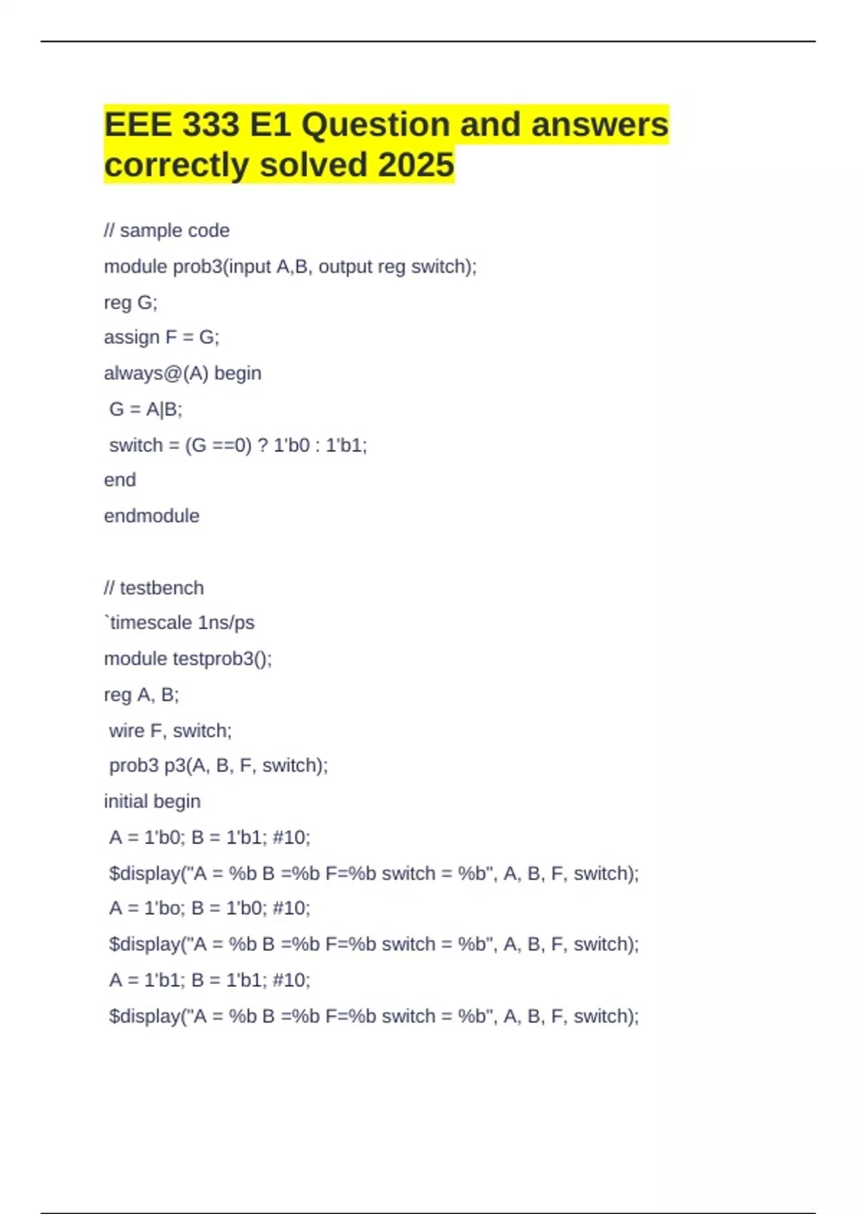 EEE 333 E1 Question and answers correctly solved 2025 - EEE 333 E1 ...