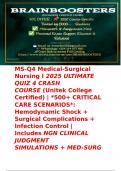 MS-Q4 Medical-Surgical Nursing I 2025 ULTIMATE QUIZ 4 CRASH COURSE &lpar;Unitek College Certified&rpar; &vert; &ast;500&plus; CRITICAL CARE SCENARIOS&ast;&colon; Hemodynamic Shock &plus; Surgical Complications &plus; Infection Control &vert; Includes NGN CLINICAL JUDGMENT SIMULATIONS &plus; MED-SURG EMERGENC