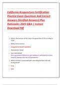 California Acupuncture Certification  Practice Exam Questions And Correct  Answers &lpar;Verified Answers&rpar; Plus  Rationales 2025 Q&A &vert; Instant  Download Pdf 