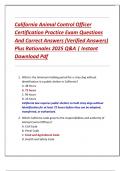 California Animal Control Officer  Certification Practice Exam Questions  And Correct Answers &lpar;Verified Answers&rpar;  Plus Rationales 2025 Q&A &vert; Instant  Download Pdf 