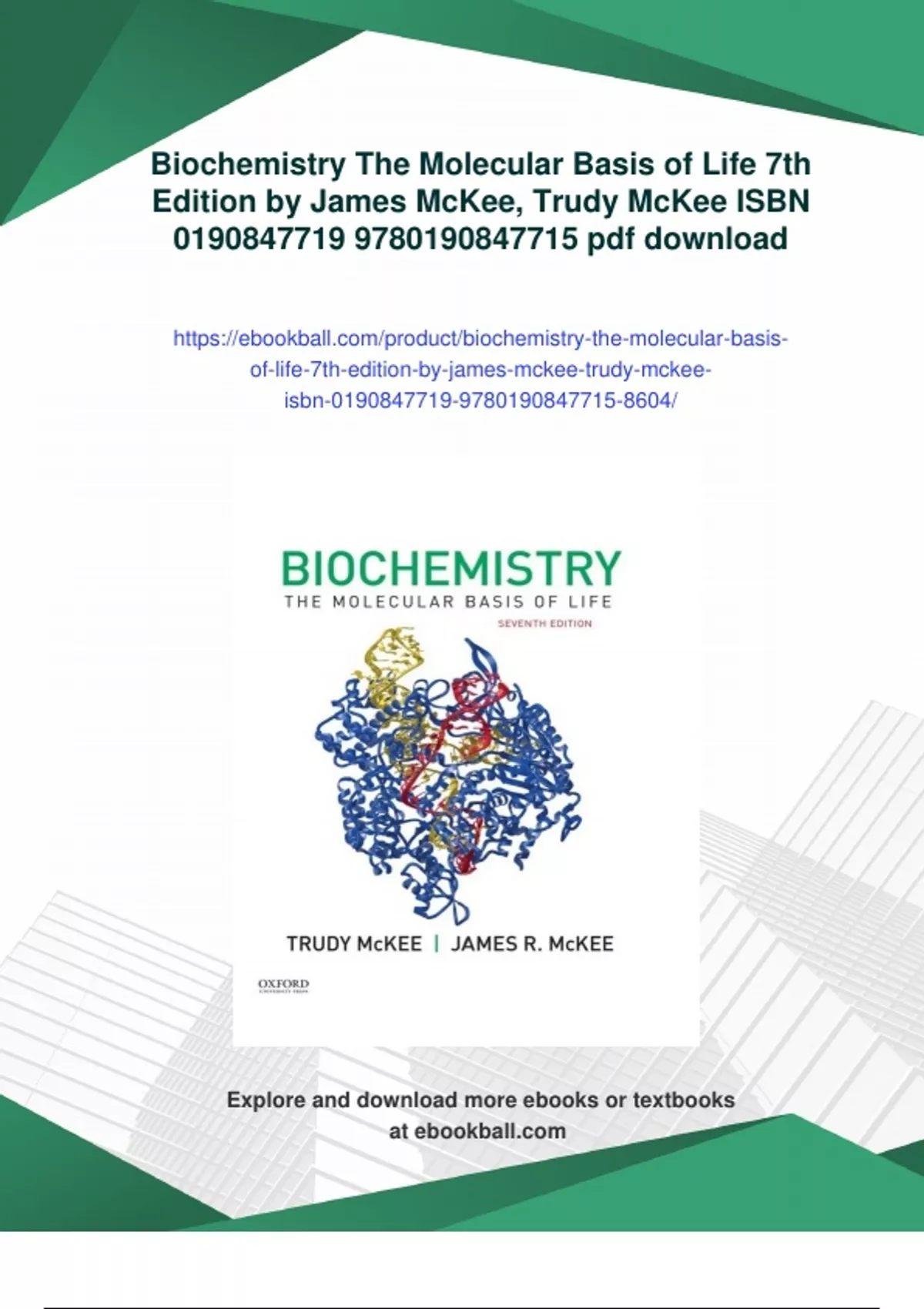 Summary Biochemistry The Molecular Basis of Life 7th Edition by James ...