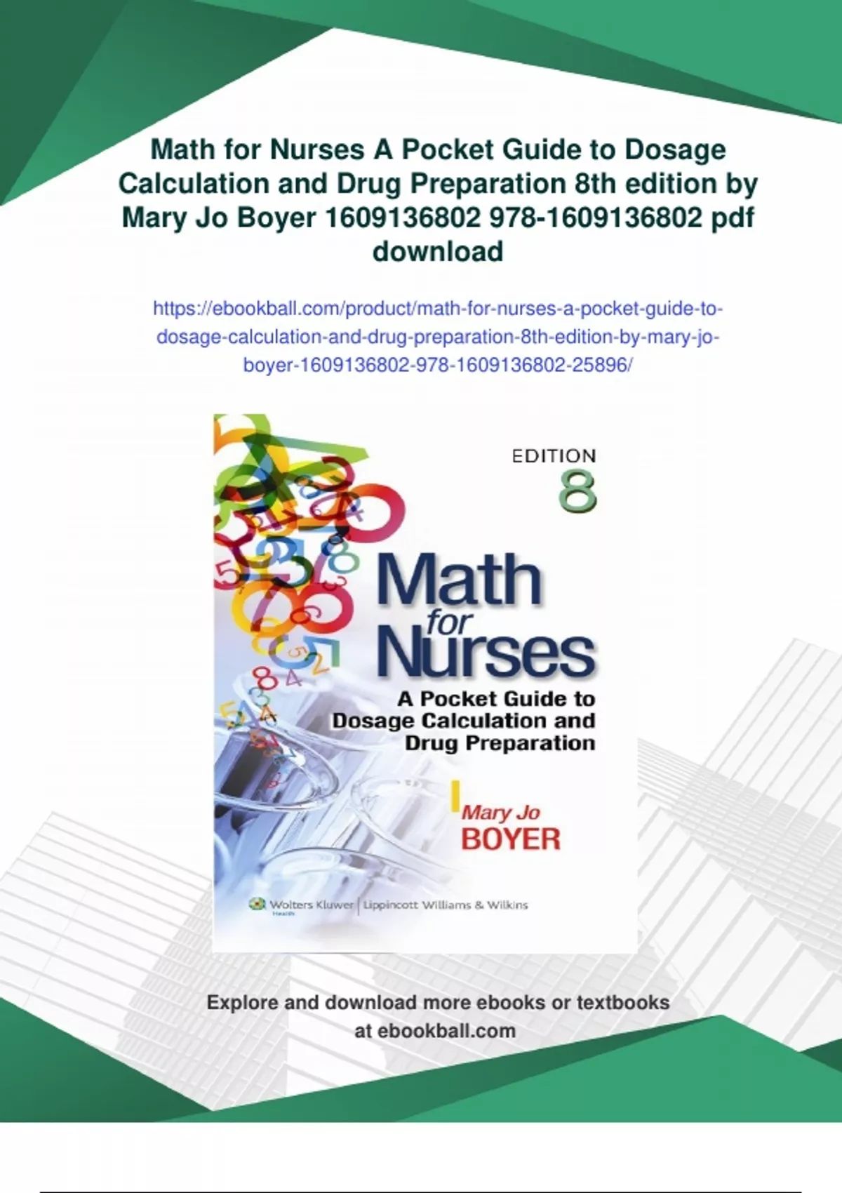 Summary Math for Nurses A Pocket Guide to Dosage Calculation and Drug ...