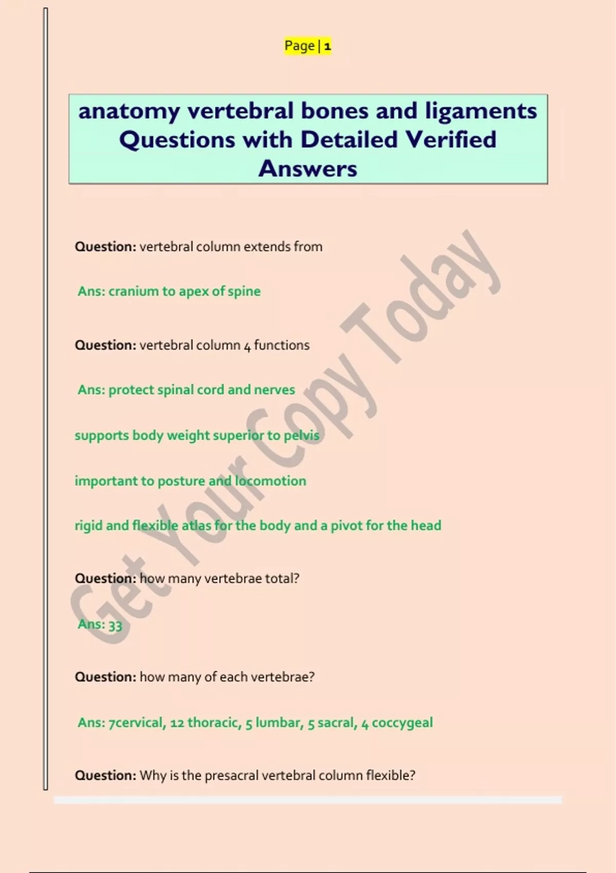 Bone Questions anatomy vertebral bones and ligaments Questions with Detailed Verified ...
