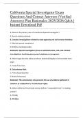 California Special Investigator Exam Questions And Correct Answers &lpar;Verified  Answers&rpar; Plus Rationales 2025&sol;2026 Q&A &vert;  Instant Download Pdf