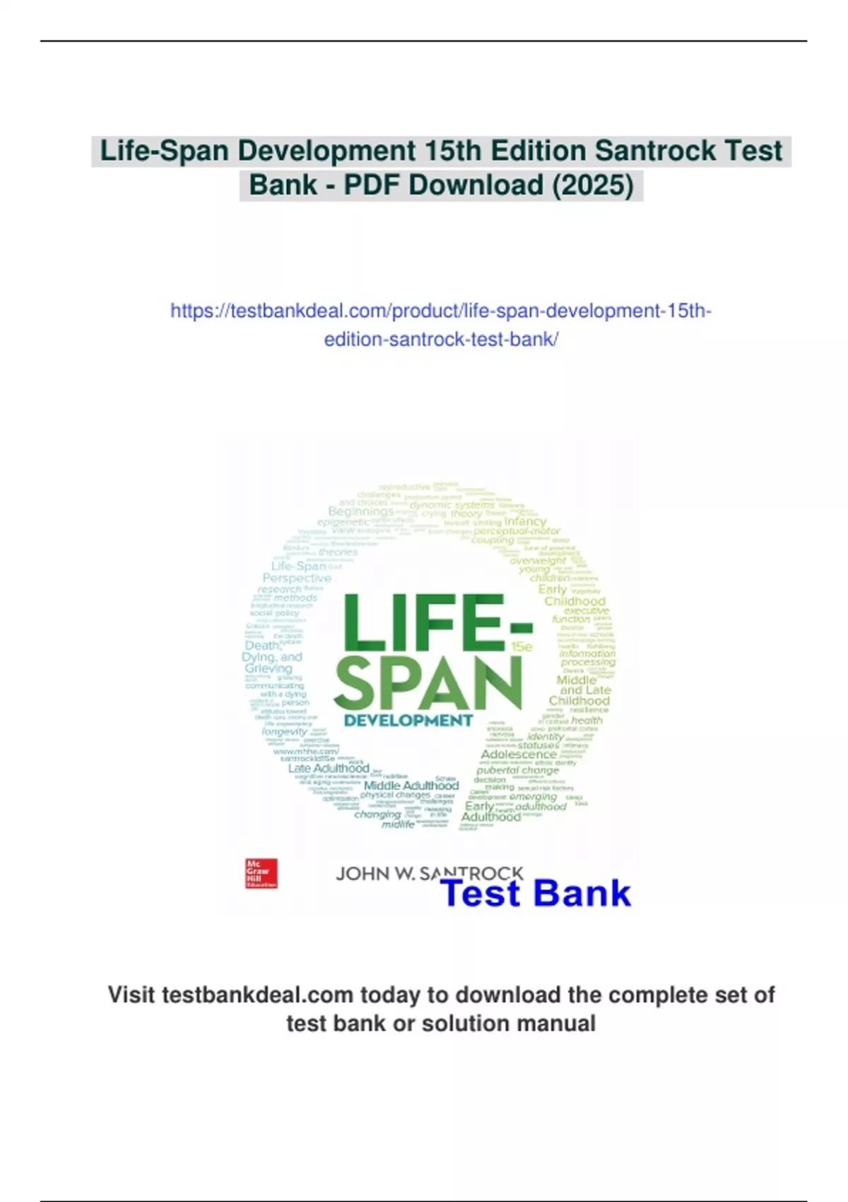 Summary Life-Span Development 15th Edition Santrock Test Bank - Instant ...