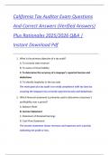California Tax Auditor Exam Questions  And Correct Answers &lpar;Verified Answers&rpar;  Plus Rationales 2025&sol;2026 Q&A &vert;  Instant Download Pdf