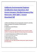 California Environmental Engineer  Certification Exam Questions And  Correct Answers &lpar;Verified Answers&rpar; Plus  Rationales 2025 Q&A &vert; Instant  Download Pdf