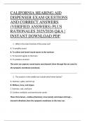 CALIFORNIA HEARING AID  DISPENSER EXAM QUESTIONS  AND CORRECT ANSWERS  &lpar;VERIFIED ANSWERS&rpar; PLUS  RATIONALES 2025&sol;2026 Q&A &vert;  INSTANT DOWNLOAD PDF