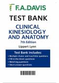 Clinical Kinesiology and Anatomy 7th Edition - Test Bank by Lynn S&period; Lippert