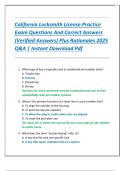 California Locksmith License Practice  Exam Questions And Correct Answers  &lpar;Verified Answers&rpar; Plus Rationales 2025  Q&A &vert; Instant Download Pdf