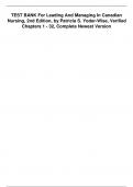 TEST BANK For Yoder-Wise&rsquo;s Leading And Managing In Canadian Nursing&comma; 2nd Edition&comma; Patricia S&period; Yoder-Wise&comma; Verified Chapters 1 - 32&comma; Complete Newest Version