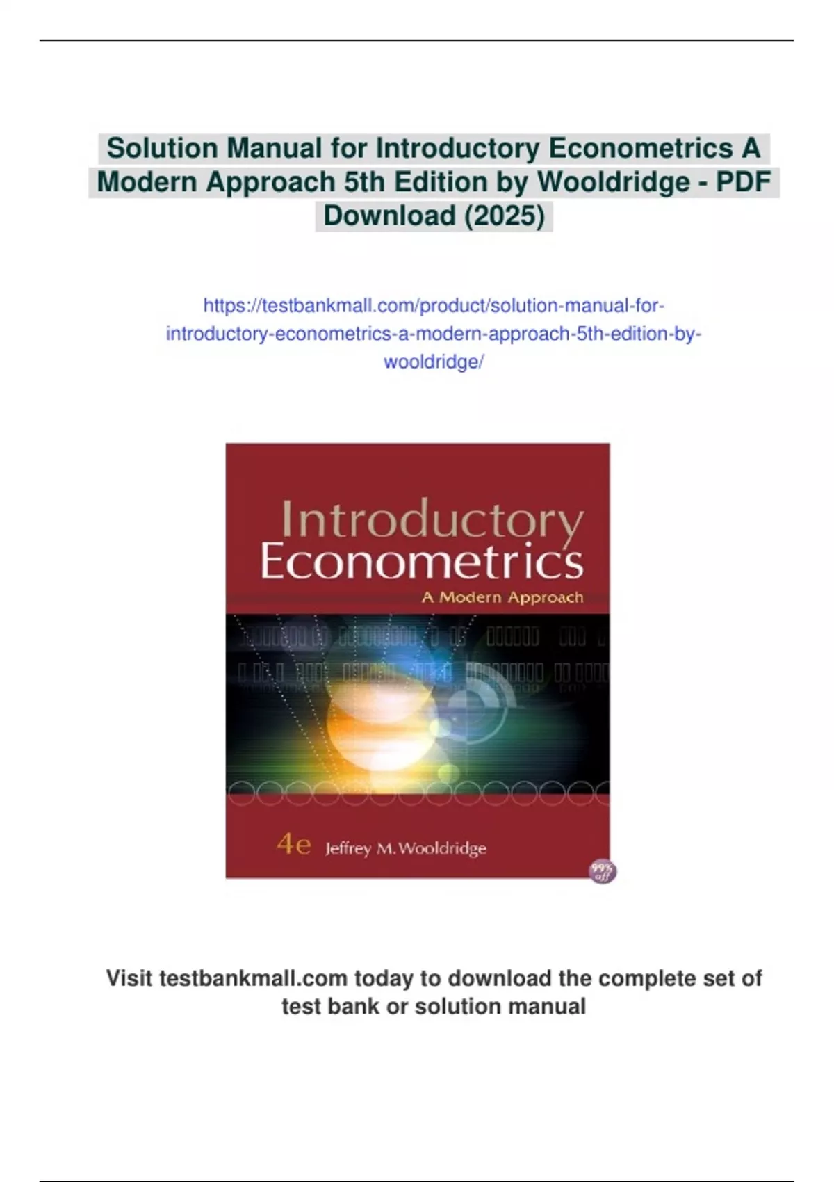 Summary Solution Manual for Introductory Econometrics A Modern Approach 5th Edition by ...