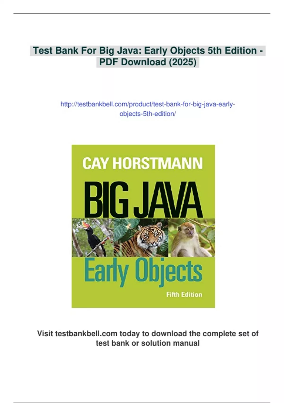 Summary Test Bank For Big Java: Early Objects 5th Edition - PDF ...